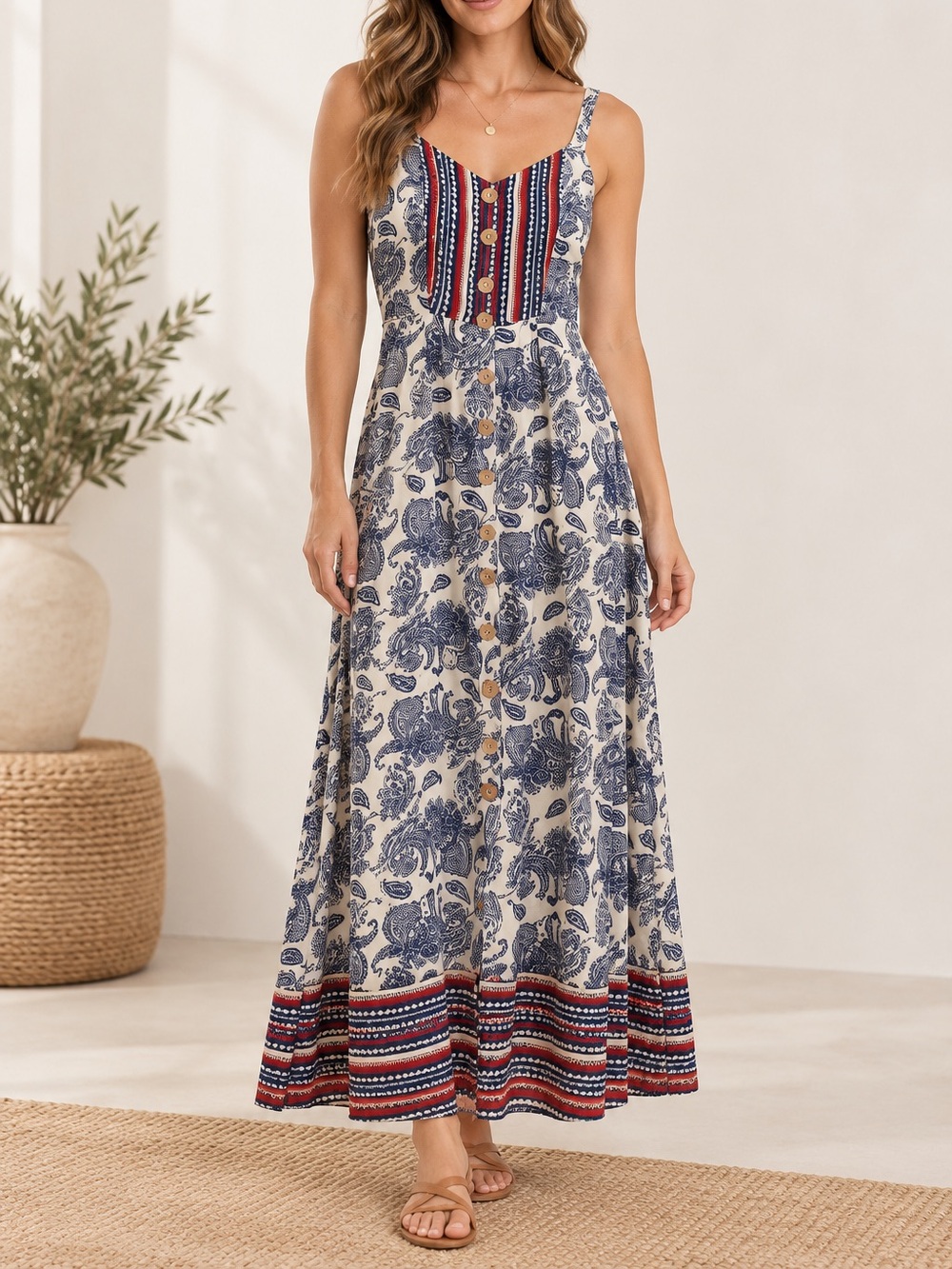 Smocked tiered paisley print maxi dress granola boho market whimsy fairy NWT